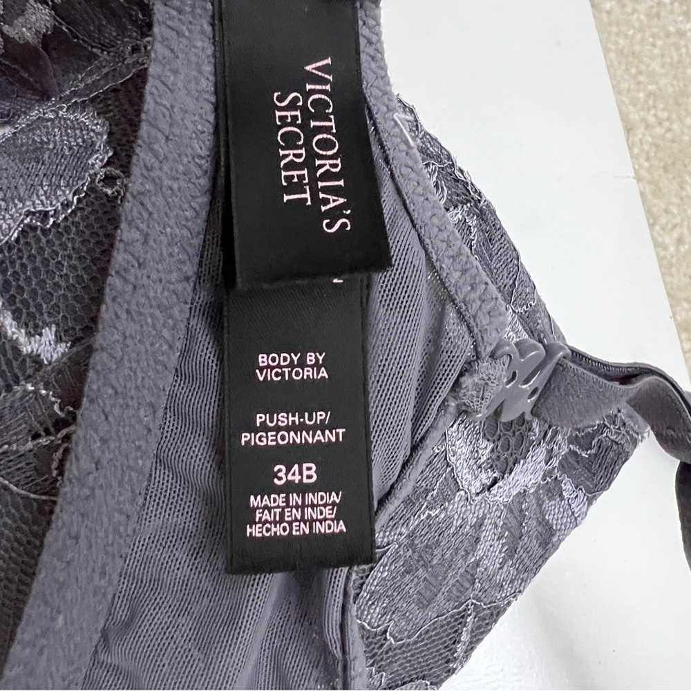 Retired Victoria’s Secret BBV Sexy Gray lace Embroidered Padded Push Up Bra 34B - Picture 5 of 5